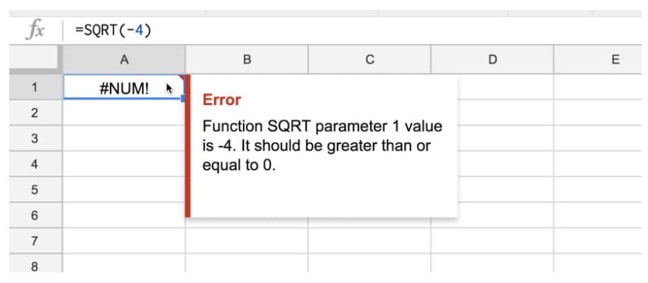 Lỗi #NUM! trong Google Sheets